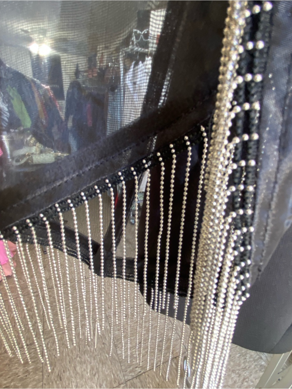 Sheer Black Fringe Jacket and Pant set with Silver Beaded Tassels